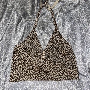 Vintage Forever 21 Fuzzy Leopard Print Halter Crop Top